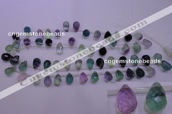 CFL709 Top-drilled 10*14mm faceted teardrop natural fluorite beads