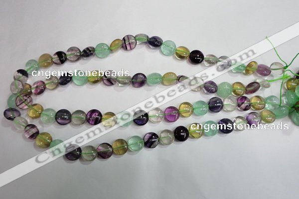 CFL783 15.5 inches 10mm flat round rainbow fluorite gemstone beads