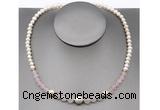 CFN100 potato white freshwater pearl & rose quartz necklace, 16 - 24 inches