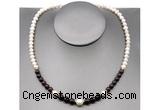 CFN103 potato white freshwater pearl & garnet necklace, 16 - 24 inches