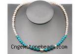 CFN105 potato white freshwater pearl & turquoise necklace, 16 - 24 inches