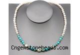 CFN106 potato white freshwater pearl & blue sea sediment jasper necklace, 16 - 24 inches