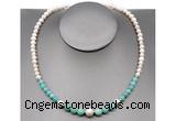 CFN107 potato white freshwater pearl & amazonite necklace, 16 - 24 inches