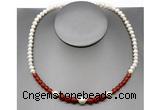 CFN108 potato white freshwater pearl & red agate necklace, 16 - 24 inches