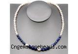 CFN109 potato white freshwater pearl & lapis lazuli necklace, 16 - 24 inches