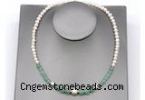 CFN111 potato white freshwater pearl & green aventurine necklace, 16 - 24 inches