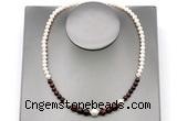 CFN117 potato white freshwater pearl & red tiger eye necklace, 16 - 24 inches