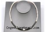 CFN120 potato white freshwater pearl & smoky quartz necklace, 16 - 24 inches