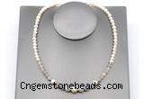 CFN125 potato white freshwater pearl & grey banded agate necklace, 16 - 24 inches