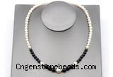 CFN128 potato white freshwater pearl & black agate necklace, 16 - 24 inches