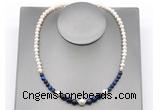 CFN130 potato white freshwater pearl & blue tiger eye necklace, 16 - 24 inches