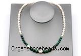 CFN131 potato white freshwater pearl & green tiger eye necklace, 16 - 24 inches