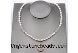 CFN150 baroque white freshwater pearl & rose quartz necklace with pendant