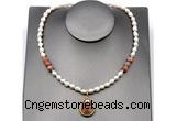 CFN152 baroque white freshwater pearl & moonstone necklace with pendant