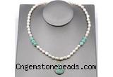 CFN153 baroque white freshwater pearl & amazonite necklace with pendant