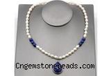 CFN154 baroque white freshwater pearl & lapis lazuli necklace with pendant