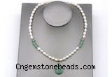 CFN156 baroque white freshwater pearl & green aventurine necklace with pendant