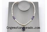 CFN164 baroque white freshwater pearl & dogtooth amethyst necklace with pendant