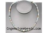CFN199 4*6mm faceted rondelle amazonite & potato white freshwater pearl necklace