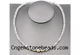 CFN204 4*6mm faceted rondelle white crazy lace agate & potato white freshwater pearl necklace