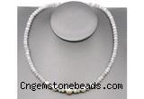 CFN204 4*6mm faceted rondelle white crazy lace agate & potato white freshwater pearl necklace