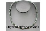 CFN206 4*6mm faceted rondelle Qinghai jade & potato white freshwater pearl necklace