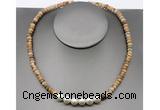 CFN209 4*6mm faceted rondelle picture jasper & potato white freshwater pearl necklace