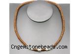 CFN210 4*6mm faceted rondelle wooden jasper & potato white freshwater pearl necklace