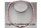CFN211 4*6mm faceted rondelle pink wooden jasper & potato white freshwater pearl necklace