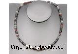 CFN213 4*6mm faceted rondelle African bloodstone & potato white freshwater pearl necklace