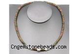 CFN215 4*6mm faceted rondelle unakite & potato white freshwater pearl necklace