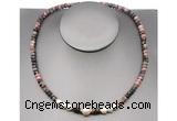 CFN216 4*6mm faceted rondelle rhodonite & potato white freshwater pearl necklace