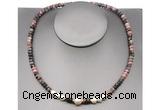 CFN216 4*6mm faceted rondelle rhodonite & potato white freshwater pearl necklace