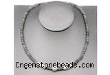 CFN218 4*6mm faceted rondelle labradorite & potato white freshwater pearl necklace