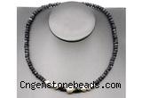 CFN219 4*6mm faceted rondelle black labradorite & potato white freshwater pearl necklace