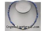 CFN220 4*6mm faceted rondelle lapis lazuli & potato white freshwater pearl necklace