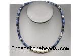 CFN221 4*6mm faceted rondelle sodalite & potato white freshwater pearl necklace