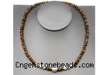 CFN222 4*6mm faceted rondelle yellow tiger eye & potato white freshwater pearl necklace