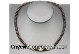 CFN223 4*6mm faceted rondelle bronzite & potato white freshwater pearl necklace