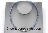 CFN228 4*6mm faceted rondelle blue spot stone & potato white freshwater pearl necklace