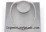 CFN229 4*6mm faceted rondelle rose quartz & potato white freshwater pearl necklace