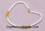 CFN307 Rice white freshwater pearl & yellow banded agate necklace, 16 - 24 inches