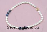 CFN316 9 - 10mm rice white freshwater pearl & sodalite necklace wholesale