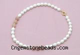 CFN336 9 - 10mm rice white freshwater pearl & moonstone necklace wholesale