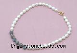 CFN418 9 - 10mm rice white freshwater pearl & labradorite necklace