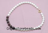 CFN454 9 - 10mm rice white freshwater pearl & brecciated jasper necklace