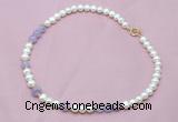 CFN501 Potato white freshwater pearl & lavender amethyst necklace, 16 - 24 inches