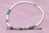 CFN504 Potato white freshwater pearl & green aventurine necklace, 16 - 24 inches