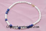 CFN507 Potato white freshwater pearl & lapis lazuli necklace, 16 - 24 inches