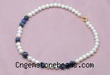 CFN508 Potato white freshwater pearl & sodalite necklace, 16 - 24 inches